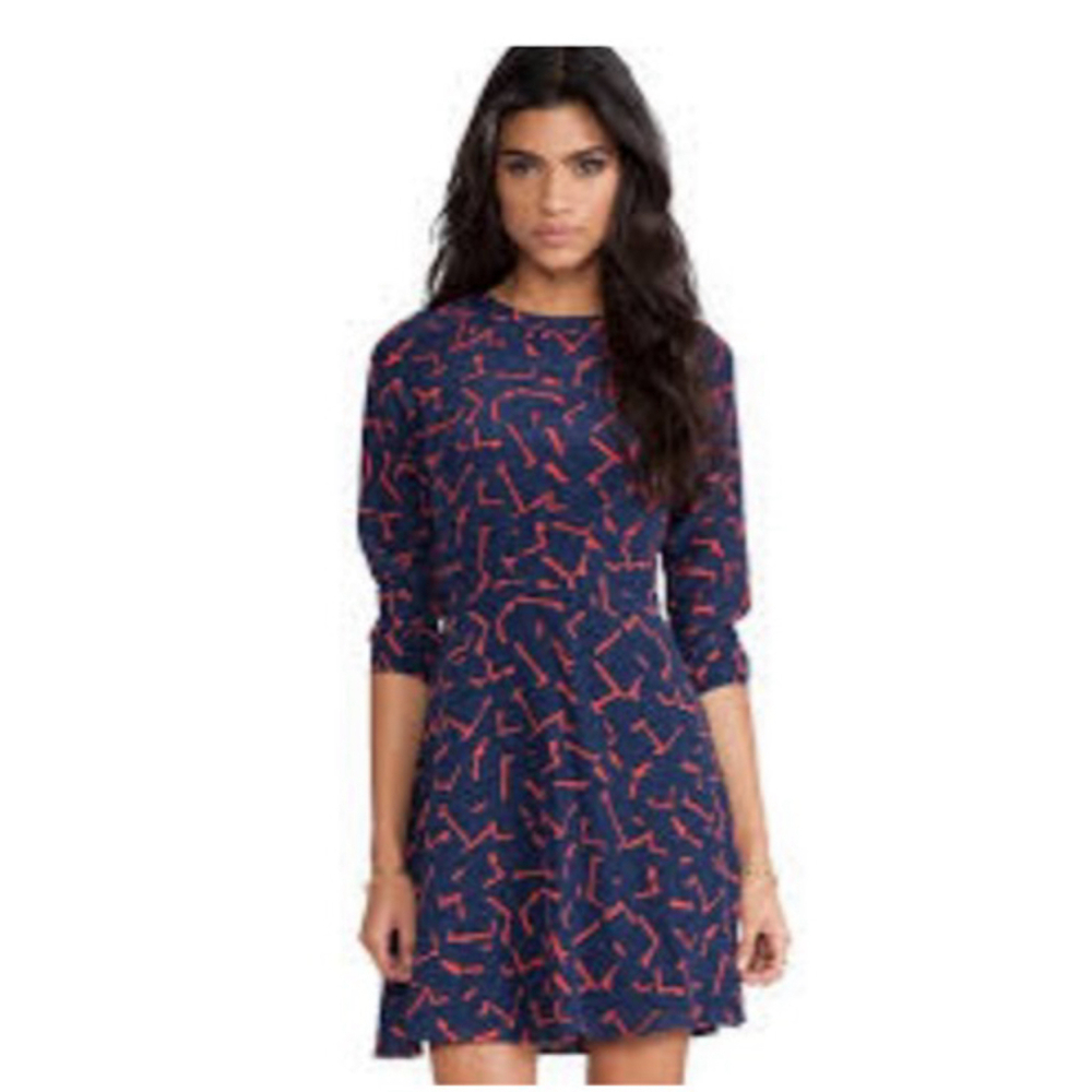 Shoshanna | 100% Silk Printed Carla Dress Modern Red & Navy | Size 0